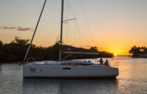 Sailing lifestyle onboard Jeanneau 349 in Biscayne Bay, Miami FL.